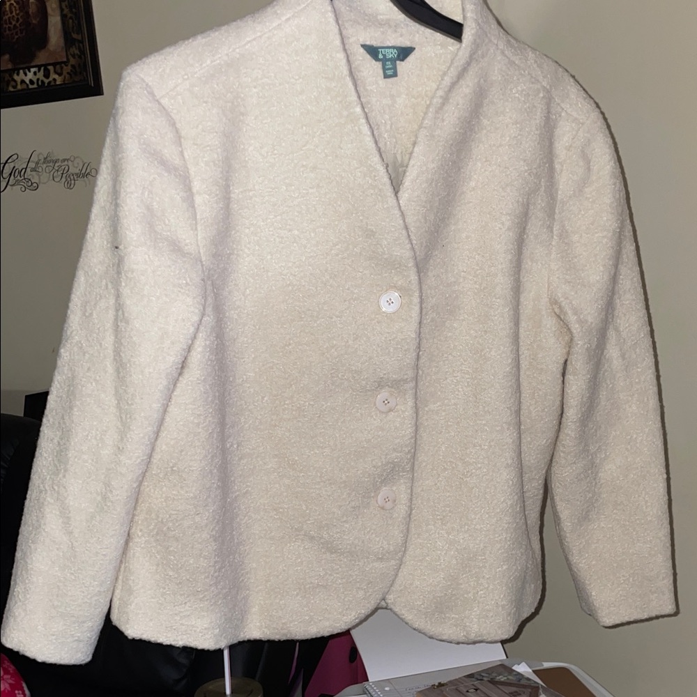 Terra & Sky Cocoon Cream Teddy Jacket size 0x (XLG) 14”W New